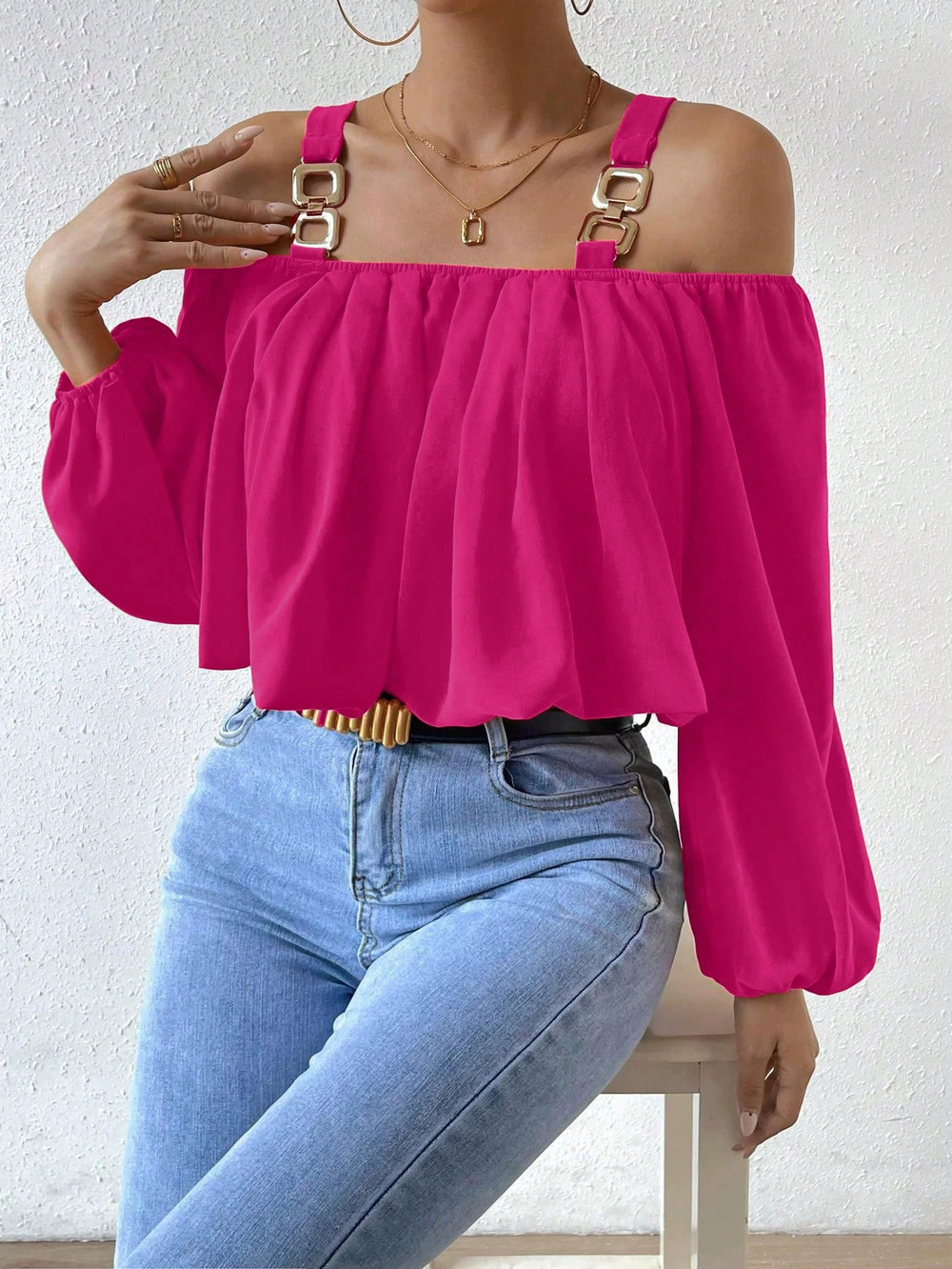 ZARA Loose Lantern Sleeve Off Shoulder Spaghetti Strap Crop Top Color